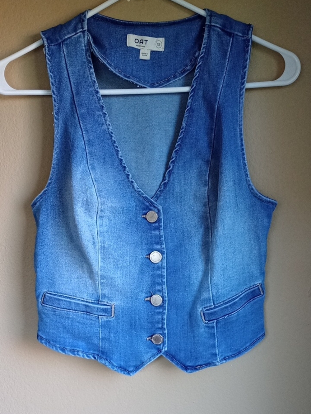 Oat New York Denim Button Front Boho Wester Vest Size XS